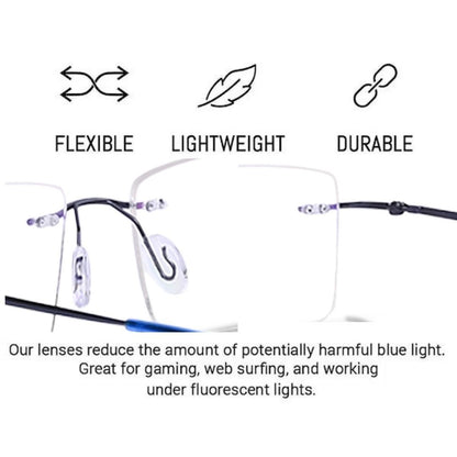 Rimless Big  Square Anti Glare & Blue Cut Computer Glass