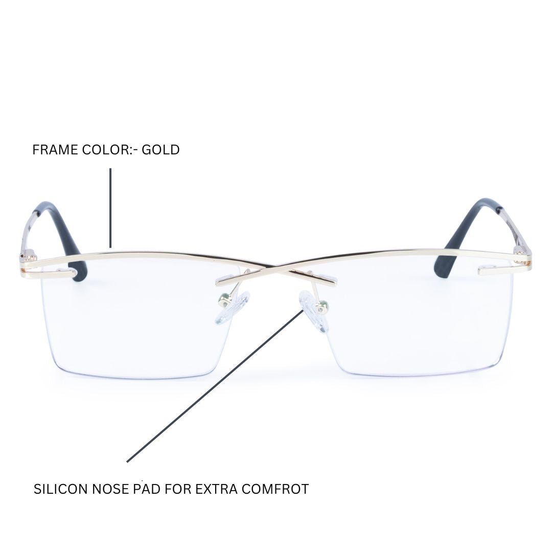 REDEX STYLISH RECTANGULAR  UNISEX GOLDEN COLOR HALF RIM FRAME