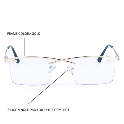 REDEX STYLISH RECTANGULAR  UNISEX GOLDEN COLOR HALF RIM FRAME