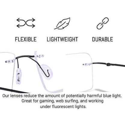 Rimless Big  Square Anti Glare & Blue Cut Computer Glass