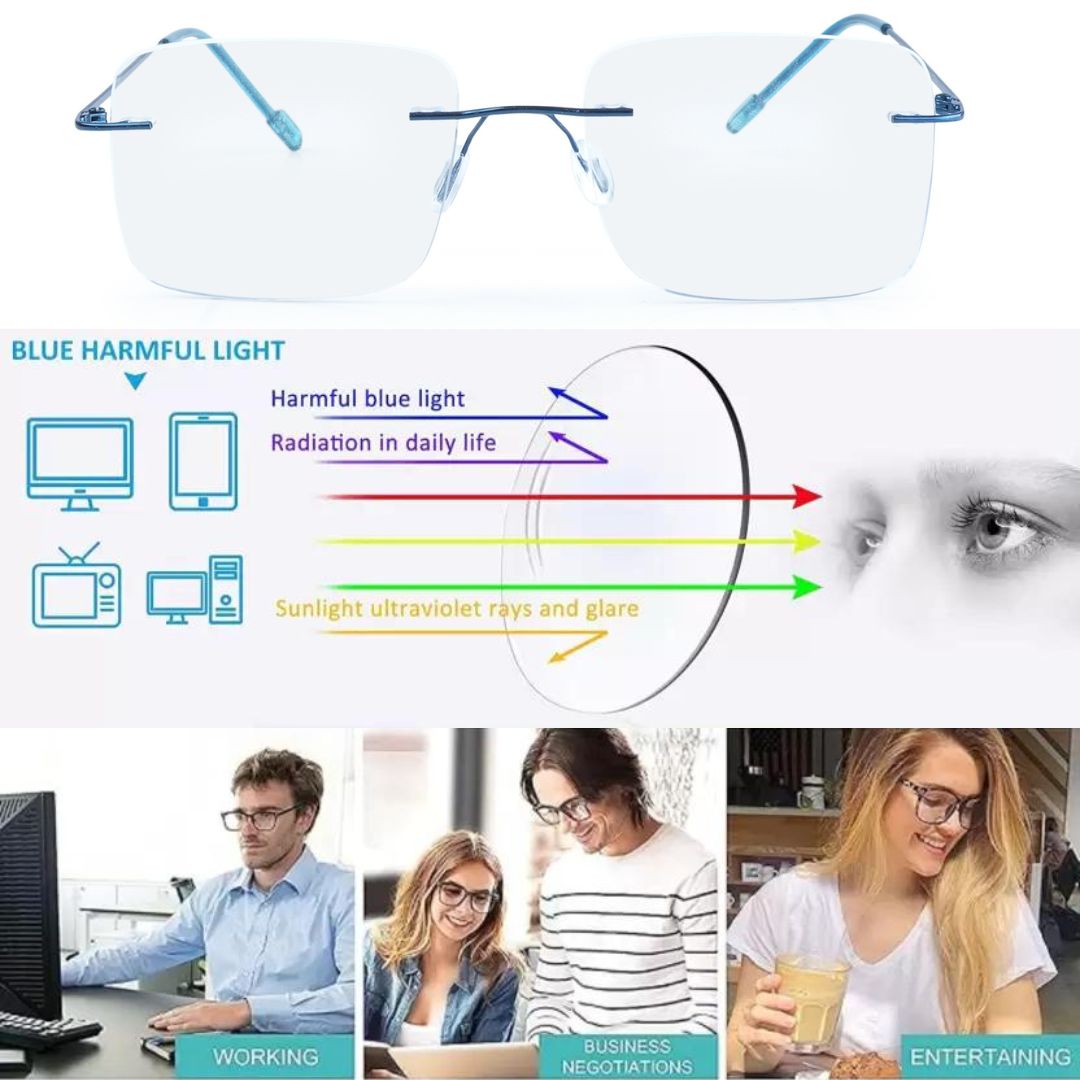 Broad Frame Computer Glass Rimless Big Square Anti Glare & Blue Cut Computer Glass – J.K Opticals