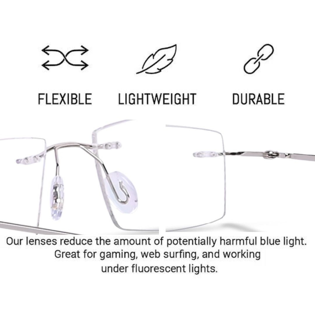 Rimless Big  Square Anti Glare & Blue Cut Computer Glass