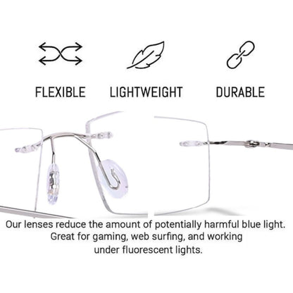 Rimless Big  Square Anti Glare & Blue Cut Computer Glass