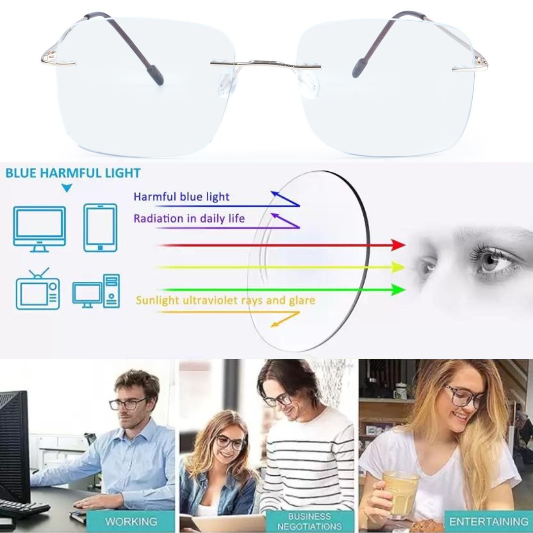 Redex  Bluecut Reading Big Square Rimless Glass For Unisex