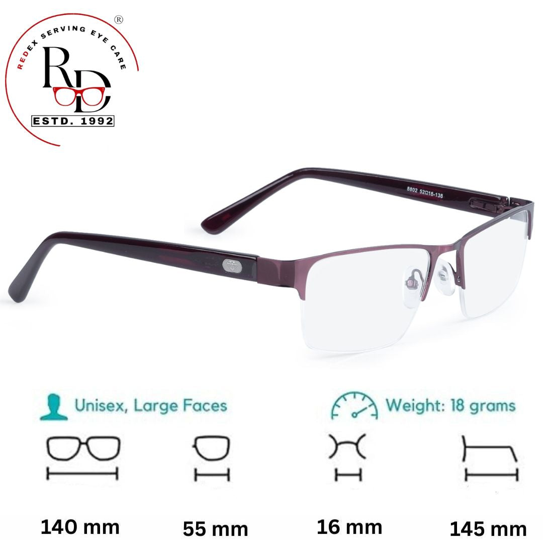 REDEX STYLISH RECTANGULAR  UNISEX RED  COLOR HALF RIM FRAME